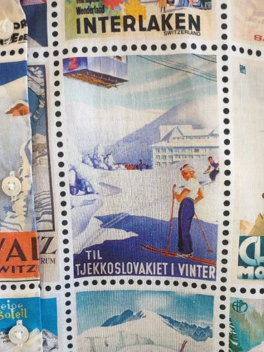 Vilagallo Blouse Vintage Ski Posters Size EU 36  Snow Ski Lodges Retro - Picture 7 of 14